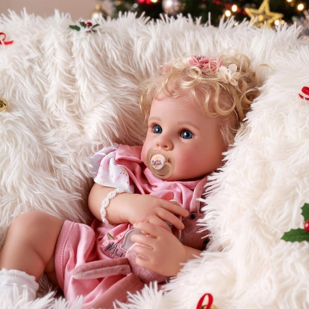 17 Inch Soft Body Realistic Girl Lovely Awake Blond Curly Hair Girl Baby Doll - Picture 3 of 9